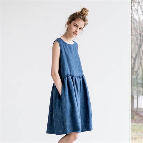 Smock Linen Dress In Midi Length Loose Linen Sleeveless Etsy