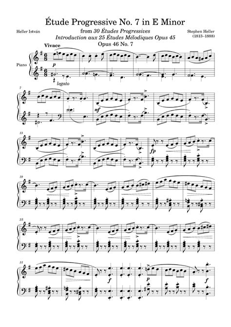 Etude Progressive Opus 46 No 7 In E Minor Arr Zachary Corbett Sheet