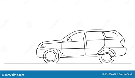 Continuous Line Drawing Of Side View Of Modern Suv Car Stock Vector