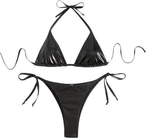 Falainetee Women S Metallic Shiny Bathing Suit High Waisted Triangle Tie Side Swimsuit Bikini