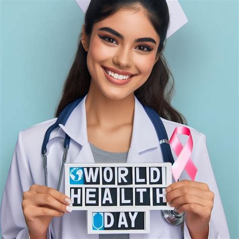 Una mujer sosteniendo un cartel que dice Día Mundial de la Salud 2024