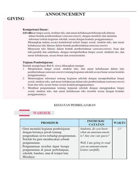 Contoh Announcement Tentang Kegiatan Sekolah