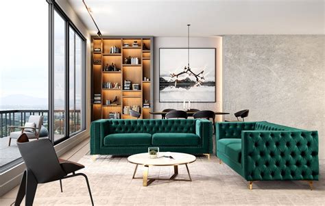 Emerald Green Sofa Set Baci Living Room