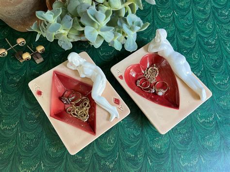 Vintage Ceramic Ash Tray With Nude Model Card Suit Made In Japan