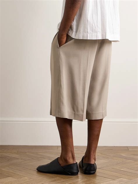 Ami Paris Wide Leg Pleated Twill Bermuda Shorts Neutrals Ami