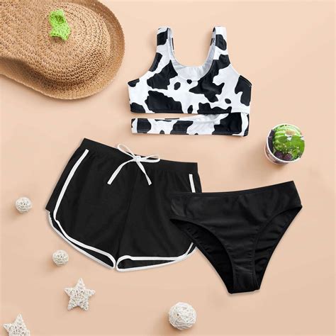 CHUOU Baby Girl Outfits Cow Print Swimwear Solid Color Shorts Summer PCS Bikini Swimsuit