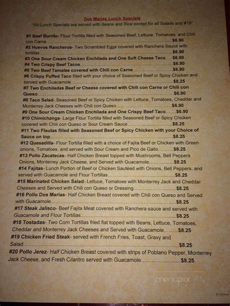 Dos Marias Menu In Paris Tx Order Delivery And Reviews