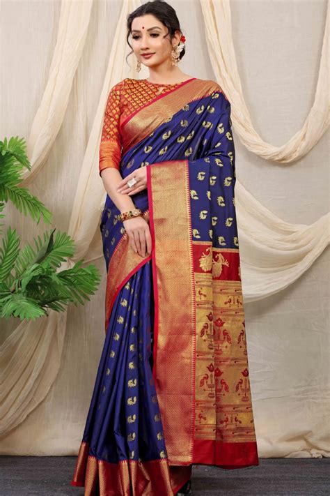 Woven Jacquard Banarasi Silk Saree In Royal Blue Ucchal Fashion