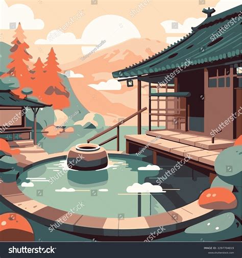 Japanese Hot Spring Onsen Vector Illustration Stock Vector Royalty