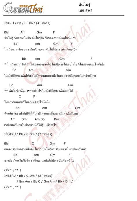 คอร์ดเพลง ฉันไม่รู้ เบล สุพล