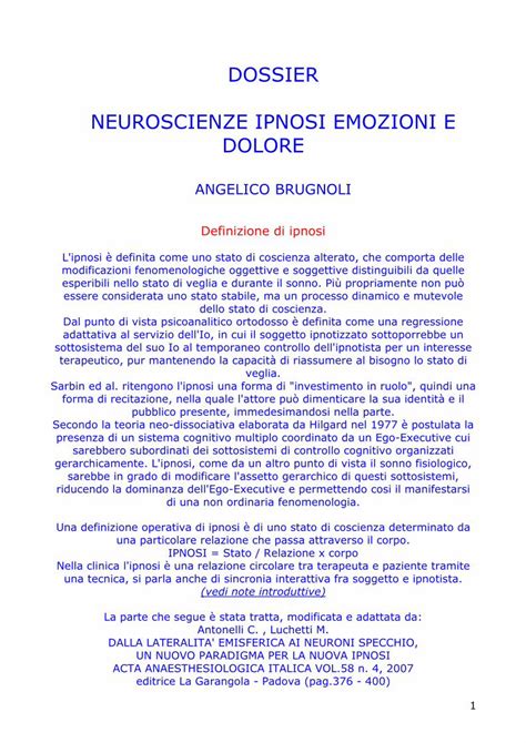 Pdf Dossier Neuroscienze Ipnosi Dolore Formazione In Dossier