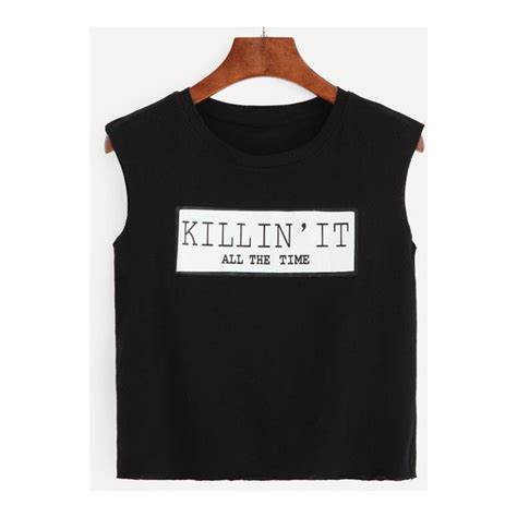 SheIn Sheinside Black Letter Print Sleeveless T Shirt Sleeveless