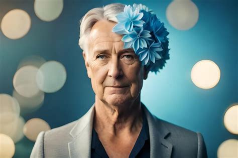 Premium Ai Image A Man With A Blue Flower On His Head