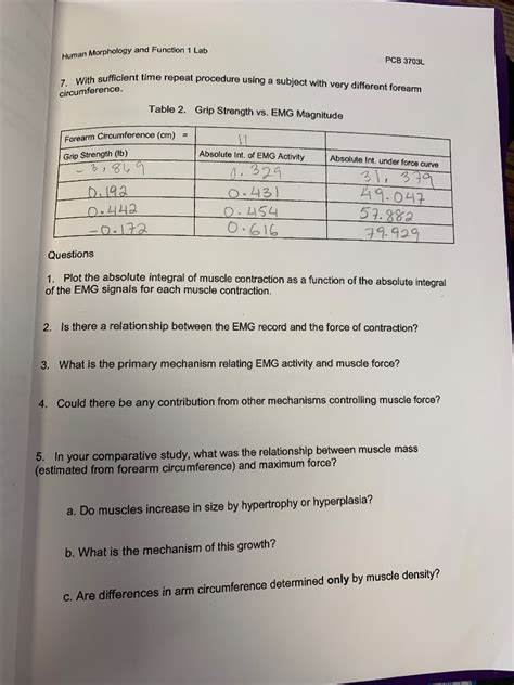 Human Morphology And Function Lab Pcb L H Chegg