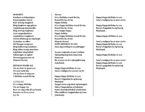 Document 1 Birthday Song Mananita Katahum Sa Kabuntagon Kami