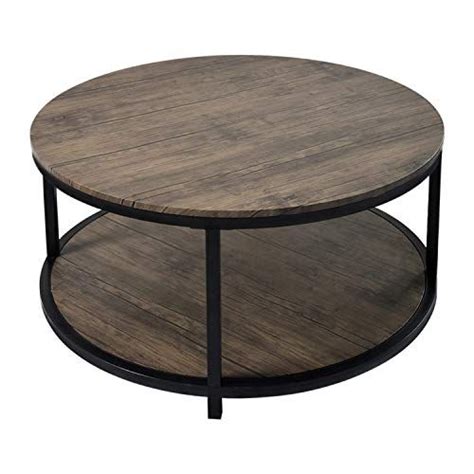 Nsdirect 36 Inches Round Coffee Table Rustic Wooden Surface Top And Sturdy Metal Legs Industrial