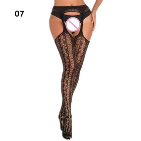 Bas mis bas Collants résille pour femmes lingerie sexy taille entrejambe ouvert