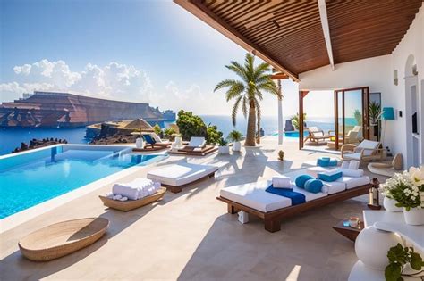 Premium Ai Image Luxury Beach And Pool Villa Santorini Style