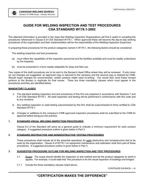 Guide For Welding Inspection And Test Procedures Cwb Group