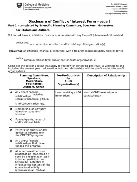 Disclosure Statement Of Conflict Of Interest Doc Template PdfFiller