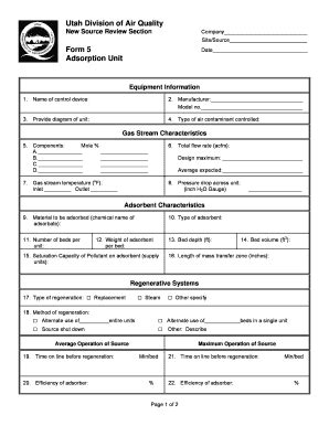 Fillable Online Deq Utah Utah Division Of Air Quality Form 5 Adsorption