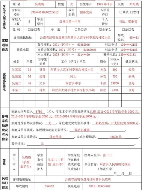 高等学校学生及家庭情况调查表填写样表word文档免费下载文档大全