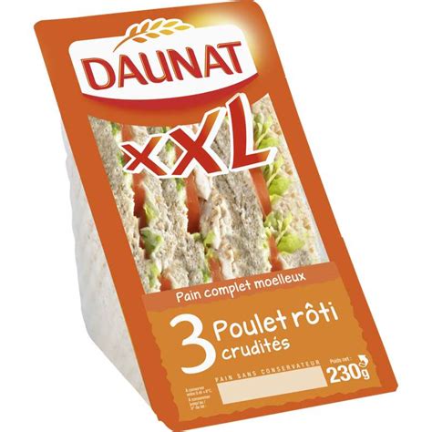 Sandwich triangle XXL poulet rôti crudités Daunat 230 g Bam