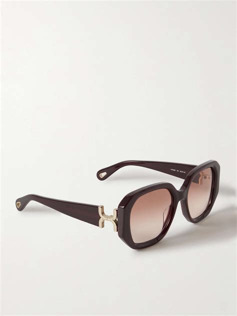 CHLOÉ EYEWEAR Oversized square frame acetate and gold tone sunglasses