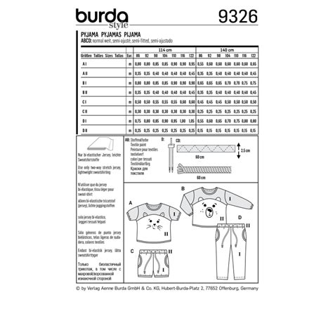 Patron Burda Pyjama Pour Enfants