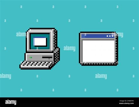 pixel art retro computer monitor with keyboard and opened application ...