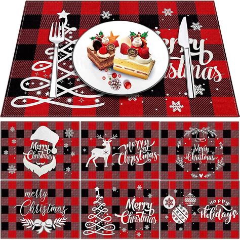 Ycbingo Merry Christmas Placemats Pack Inch Red Black