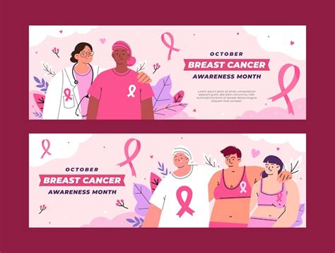 Free Vector Flat Breast Cancer Awareness Month Horizontal Banners Set