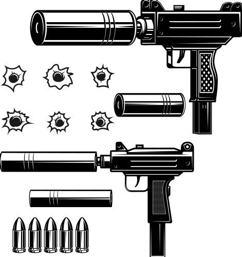 Submachine Gun Set Hand Royalty Free Vector Image