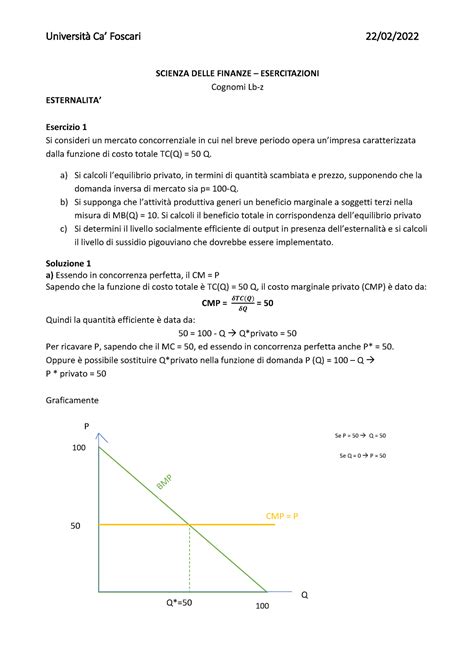 Esternalit Soluzioni Scienza Delle Finanze Esercitazioni Cognomi