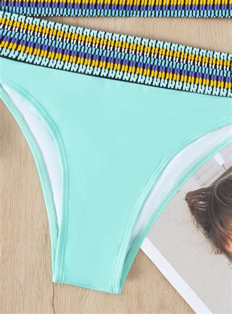 Women One Shoulder High Waist Bandeau Bikini Set Patchwork Print Swimwear Retro Sexy Bikini