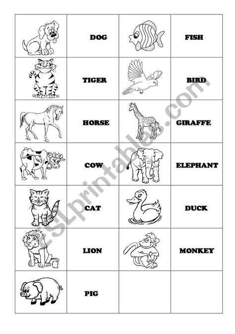 Animals Memory Game - ESL worksheet by Renate Oliveira