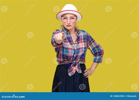 Hey You Portrait Of Serious Bossy Modern Stylish Mature Woman In