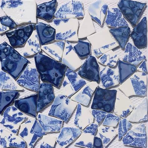 Light Blue Navy Blue White Porcelain Mosaic Wall Tiles Etsy