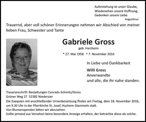 Traueranzeigen Von Gabriele Gross Aachen Gedenkt