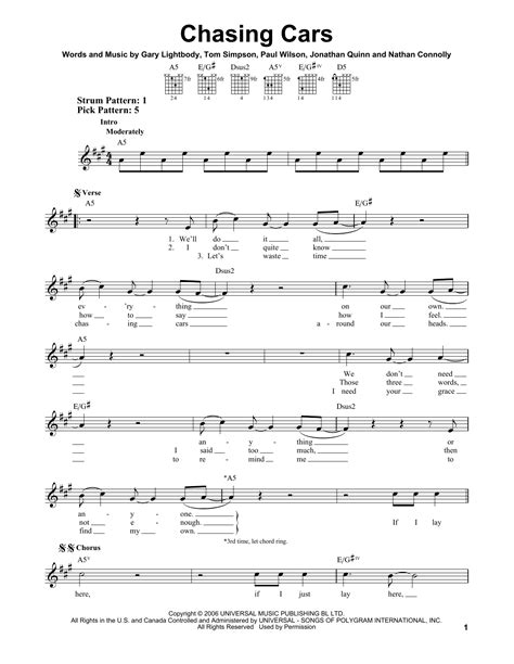 Snow Patrol Chasing Cars Sheet Music Notes, Chords Download Printable Piano, Vocal Guitar PDF ...