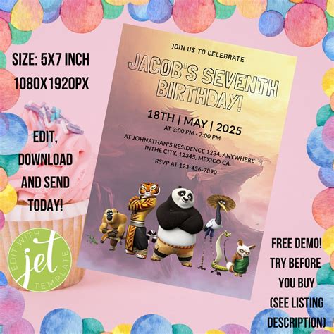 Editable Kung Fu Panda Birthday Invitation Kung Fu Panda Etsy