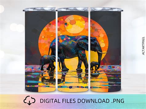 3D Elephants Tumbler Wrap 20oz Skinny Tumbler Sublimation Digital