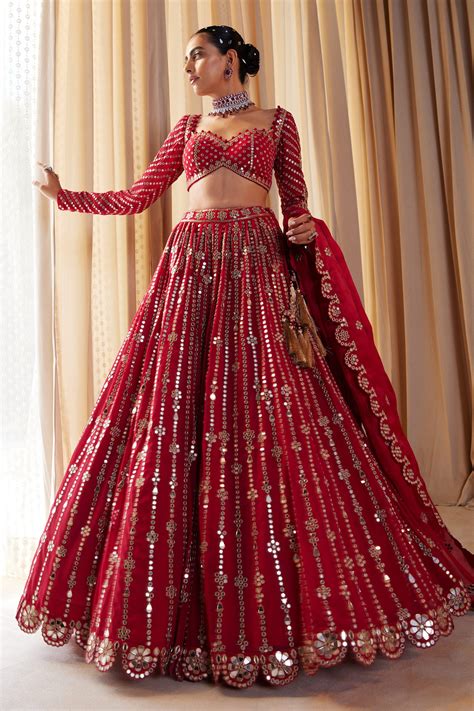 Buy Vvani By Vani Vats Floral Mirror Embroidered Lehenga Set Online