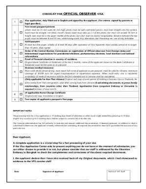 Fillable Online Checklist For Official Visit Visa Application Fax Email