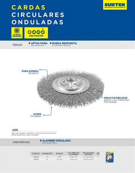 Surtek C620 C620 TRUPER Carda Circular Ondulada Alambre Delgado Acero