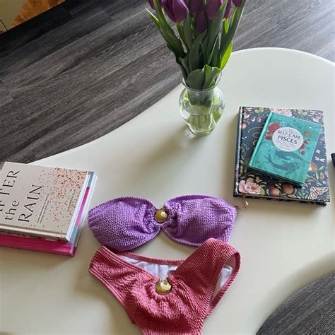 Sundy Affairs Swim Ariel Bikini Pink And Purple Ribbedruched Bikini Poshmark