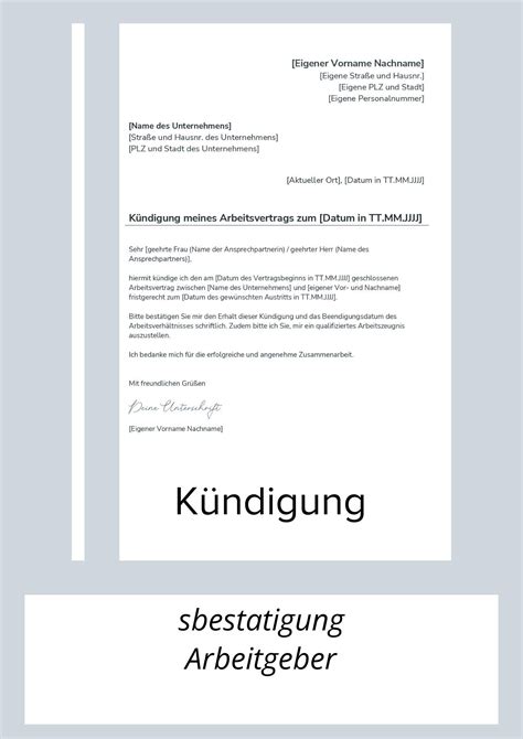 Kündigungsbestätigung Arbeitgeber Muster