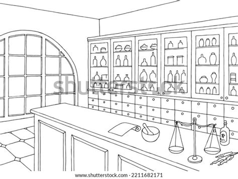 Old Pharmacy Interior Graphic Store Shop Stock Vector Royalty Free