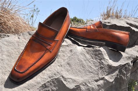 Best Handmade Leather Brown Patina Loafers Dress Shoes Men S Handmade