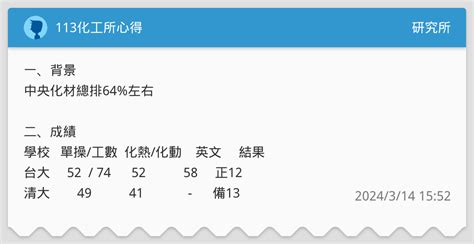 113化工所心得 研究所板 Dcard